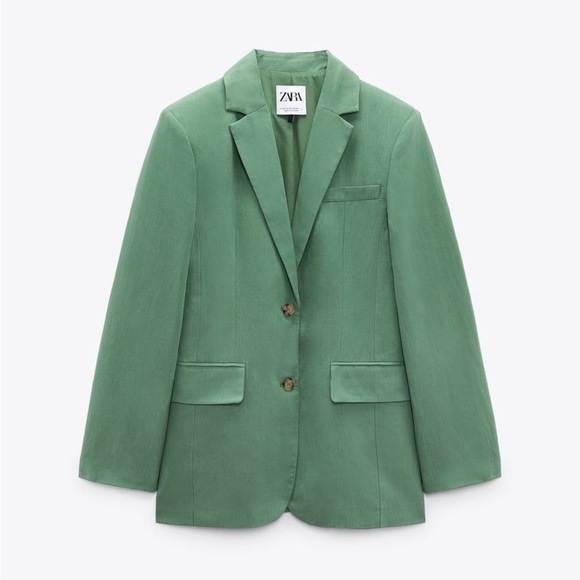 ZARA Women’s SS23 MID-GREEN LINEN BLEND Oversized BLAZER SIZE S - Picture 9 of 16